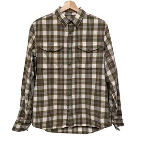 Fjallraven Olive Red and White Plaid Button Down Men’s Cotton Blend Shirt M
